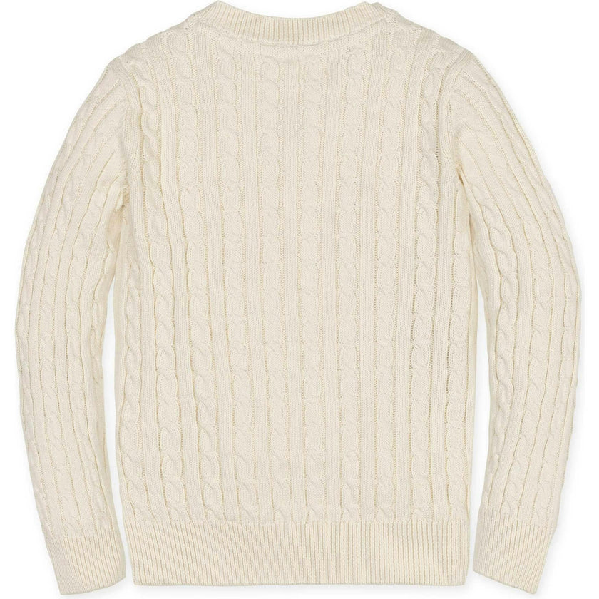 Organic Long Sleeve V-Neck Cable Sweater, White