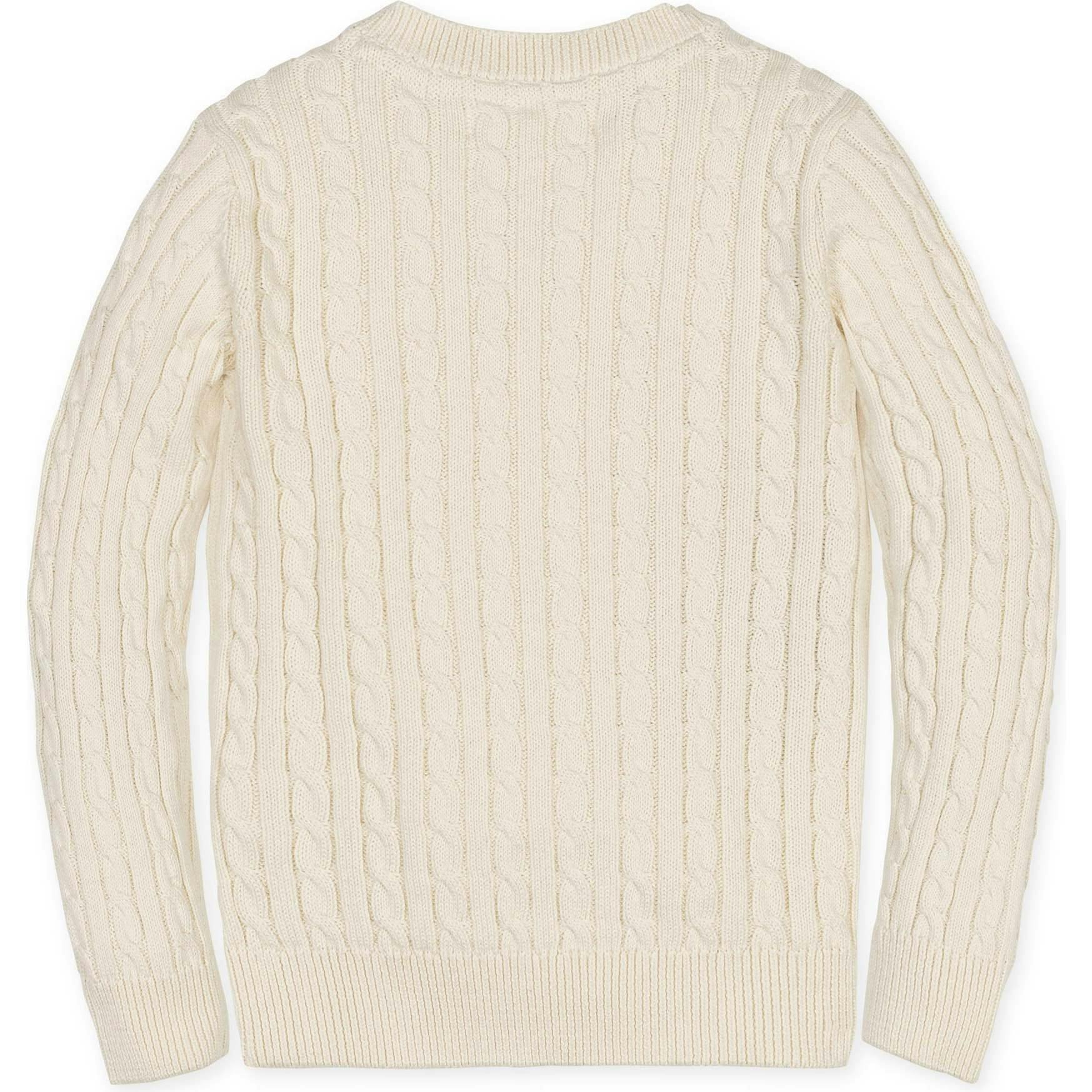 Organic Long Sleeve V-Neck Cable Sweater, White