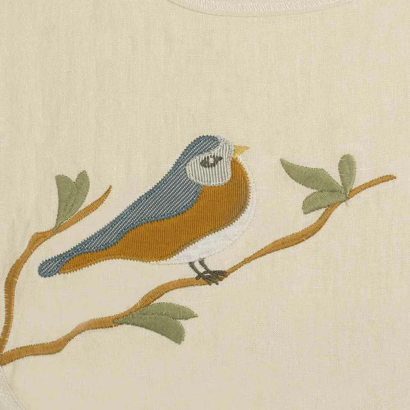 Bird Appliqué Organic Linen Two-Layer Bib