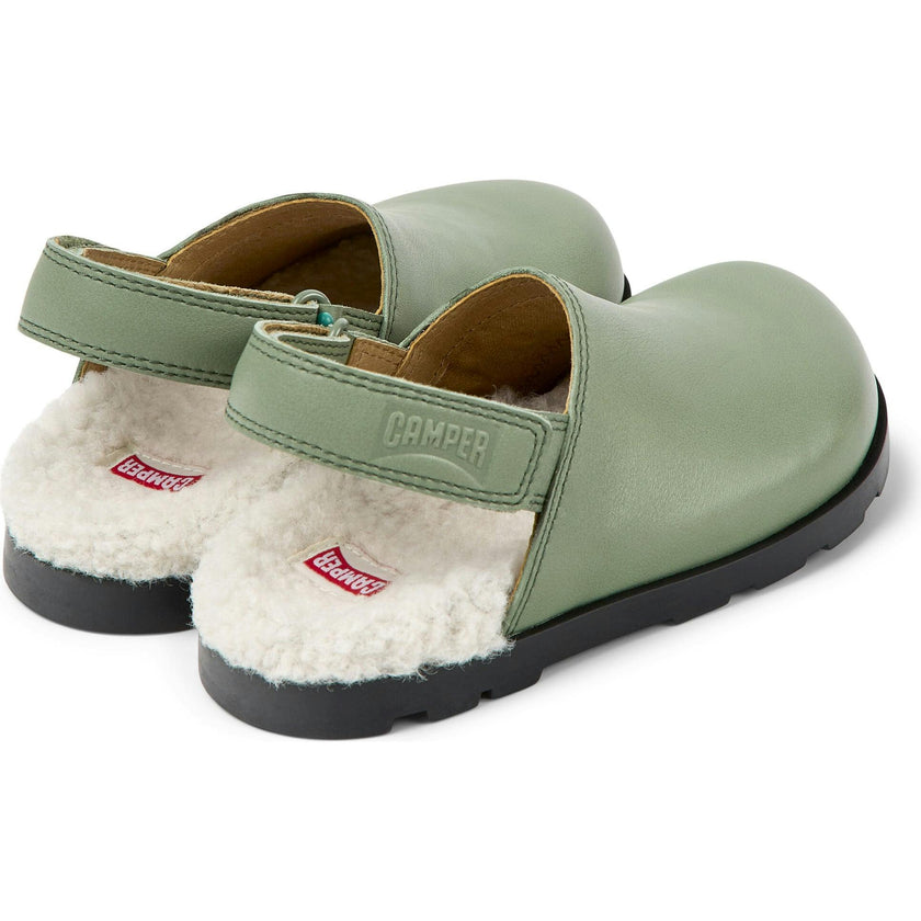 Brutus Fur Cushion Back Velcro Strap Leather Sandals, Green