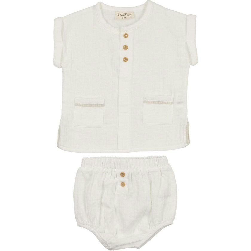 Pockets and Pleats Ensemble Ivory & Taupe