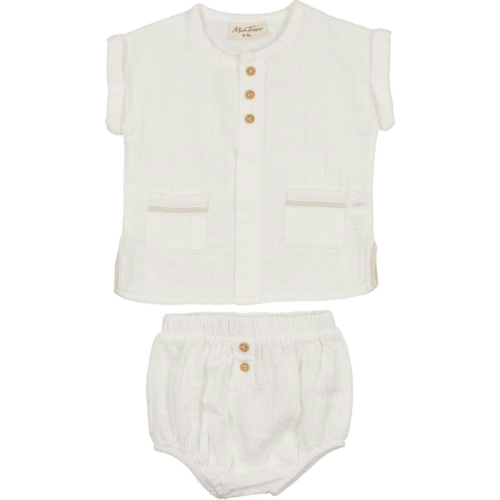 Pockets and Pleats Ensemble Ivory & Taupe