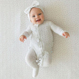 Andina Cream Pointelle Footie Ruffled Zippered One Piece