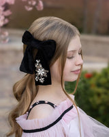 Embroidered Velvet Pearl Hair Bow