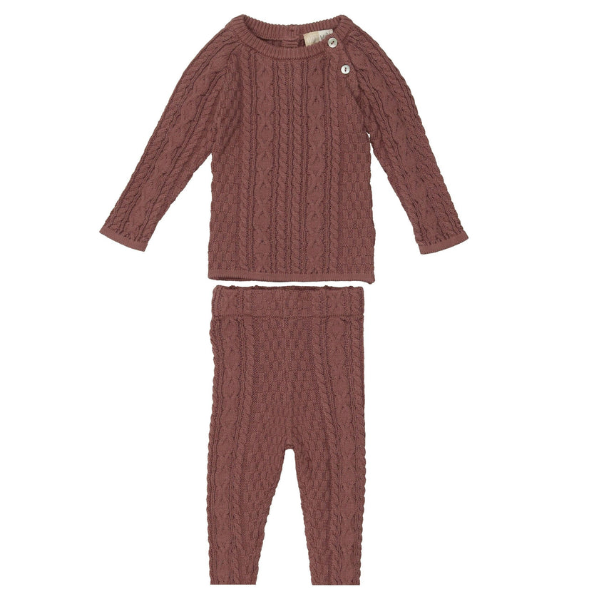 Multi Knit Shoulder Snap Long Sleeve Sweater & Pant 2-Piece Set