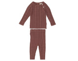 Multi Knit Shoulder Snap Long Sleeve Sweater & Pant 2-Piece Set