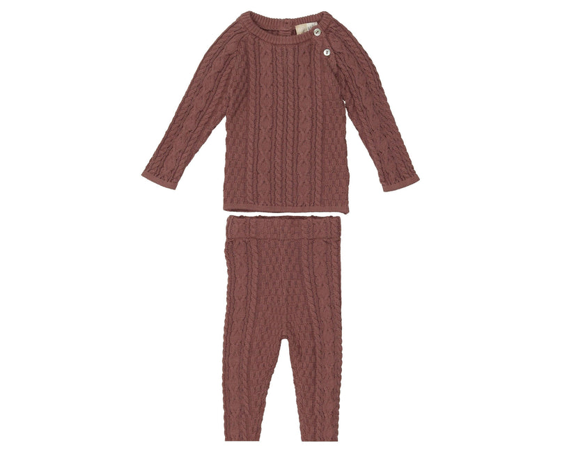Multi Knit Shoulder Snap Long Sleeve Sweater & Pant 2-Piece Set