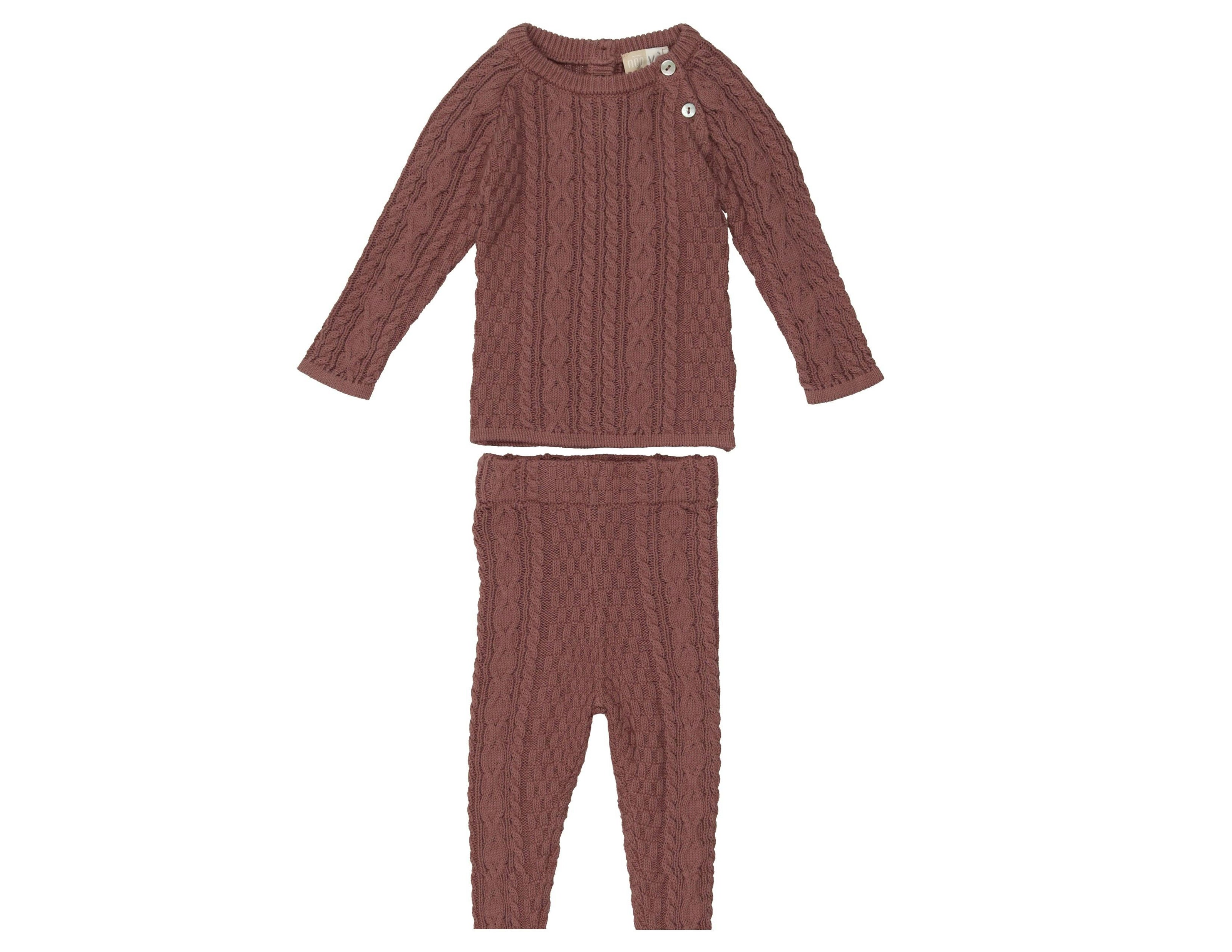 Multi Knit Shoulder Snap Long Sleeve Sweater & Pant 2-Piece Set
