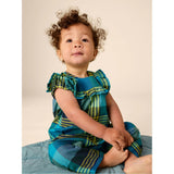 Woven Ruffle Baby Romper, Blue