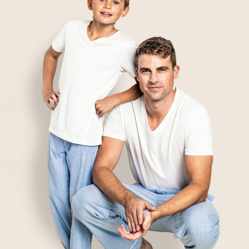Kid's Twill Pajama Pants in French Blue Heritage Stripe