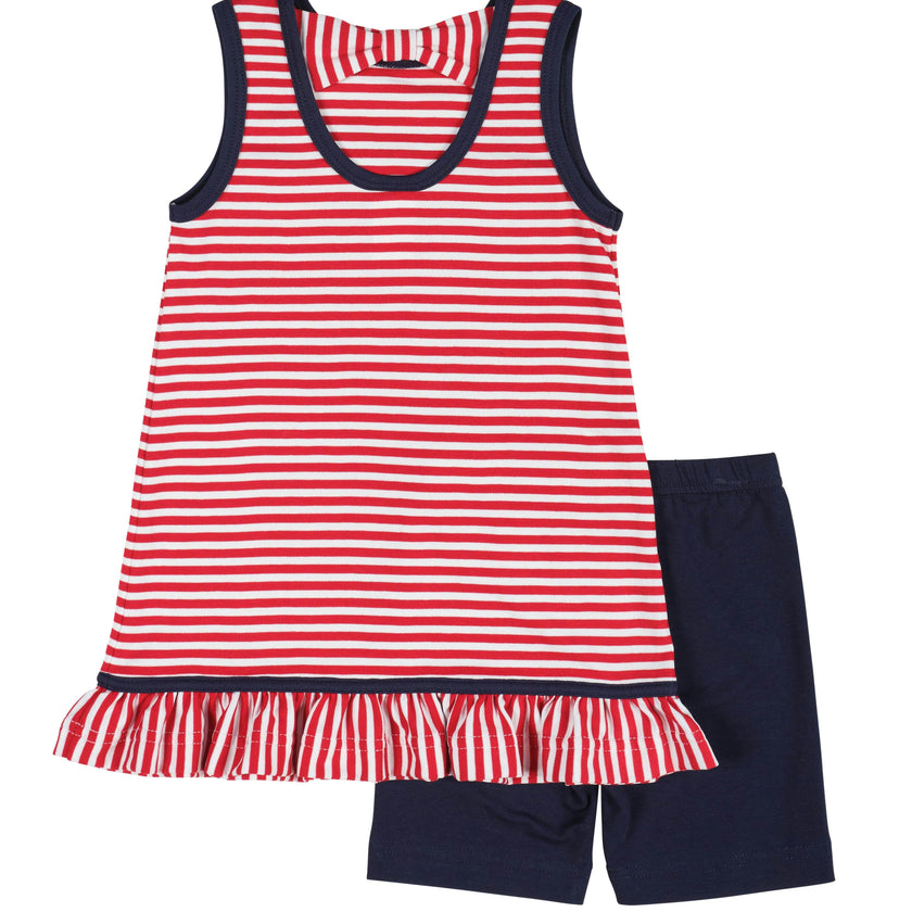 Stripe Knit Short Set With Emb Hearts