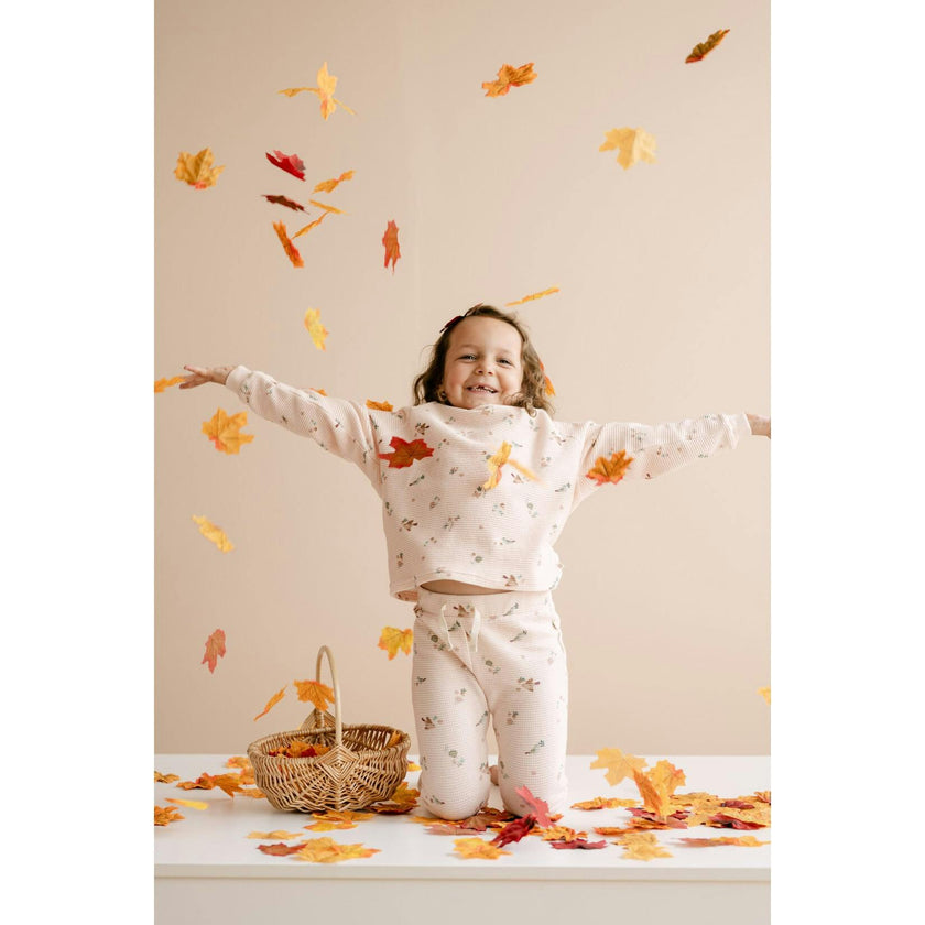Organic Cotton Waffle Long Sleeve Tee in Birds