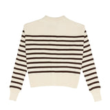 women's cream and brown stripe cropped knit cardigan