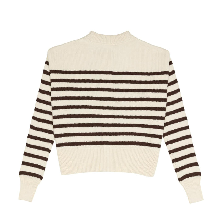women's cream and brown stripe cropped knit cardigan