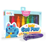 Lucky Cat Paw Scented Neon Highlighters - Set of 6