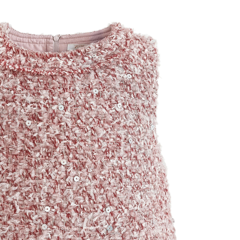 Pink Tweed Sequin Shift Dress