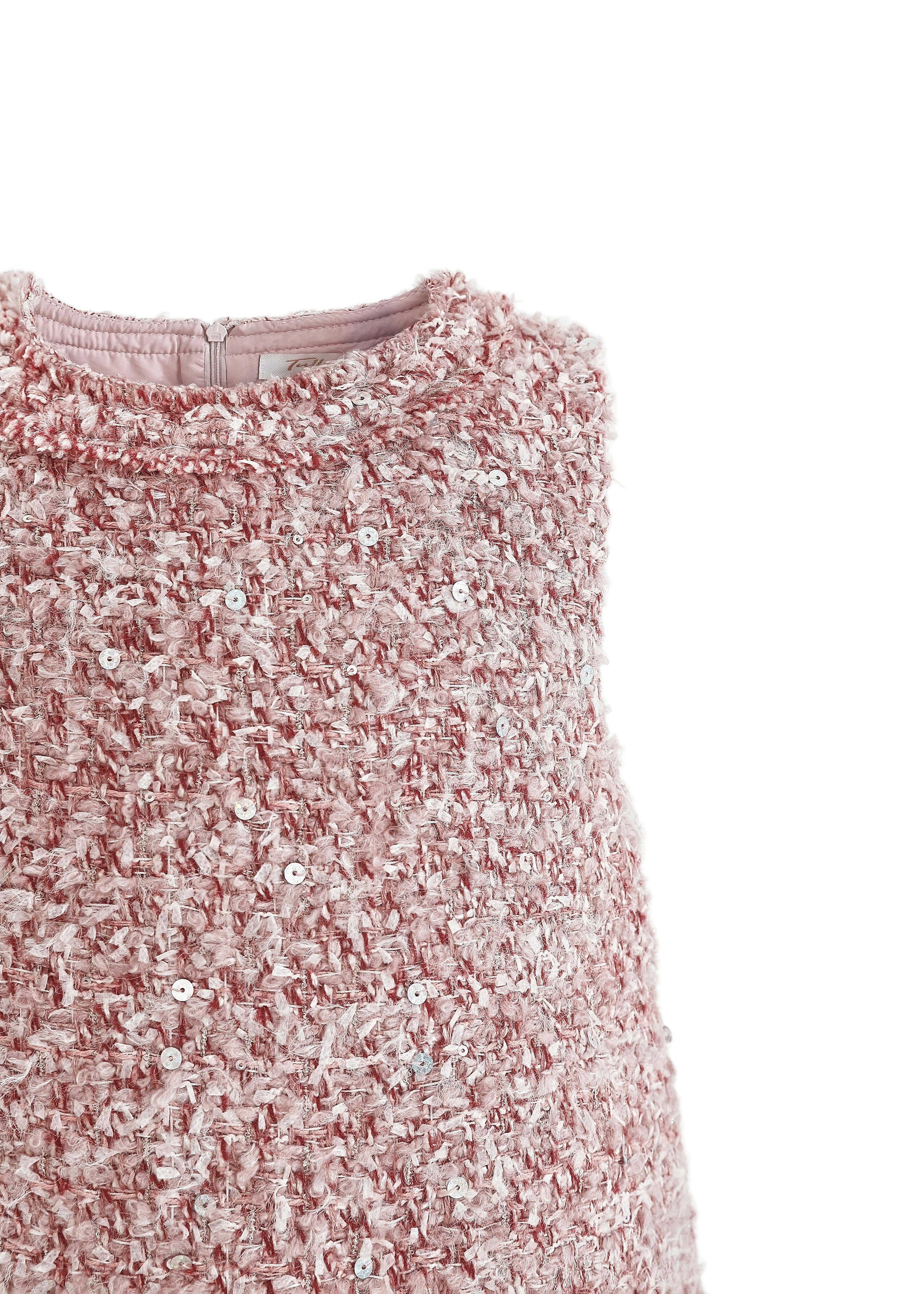 Pink Tweed Sequin Shift Dress