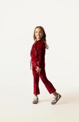 Velvet Yoga Pant with Embroidered Hearts, Red
