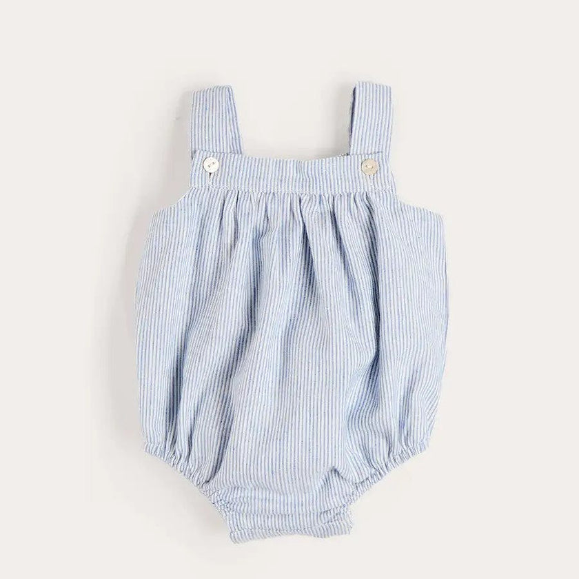 Alexander Stripe Sleeveless Button Detail Romper in Blue (3mths-2yrs)