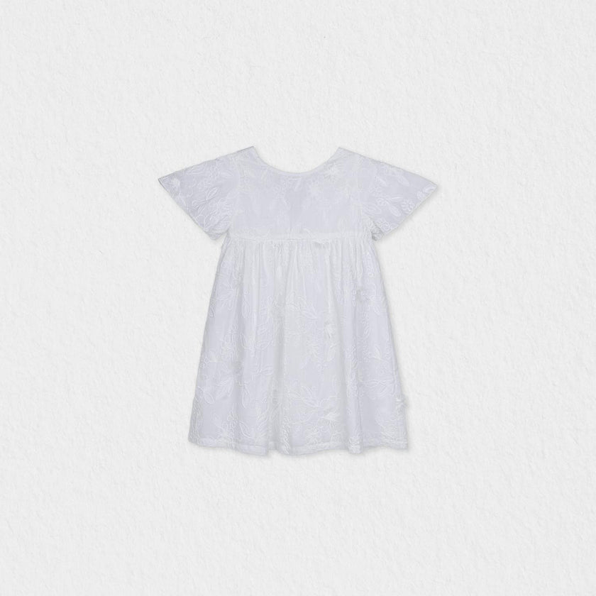 Flora Baby Dress , White Flower Embroidery