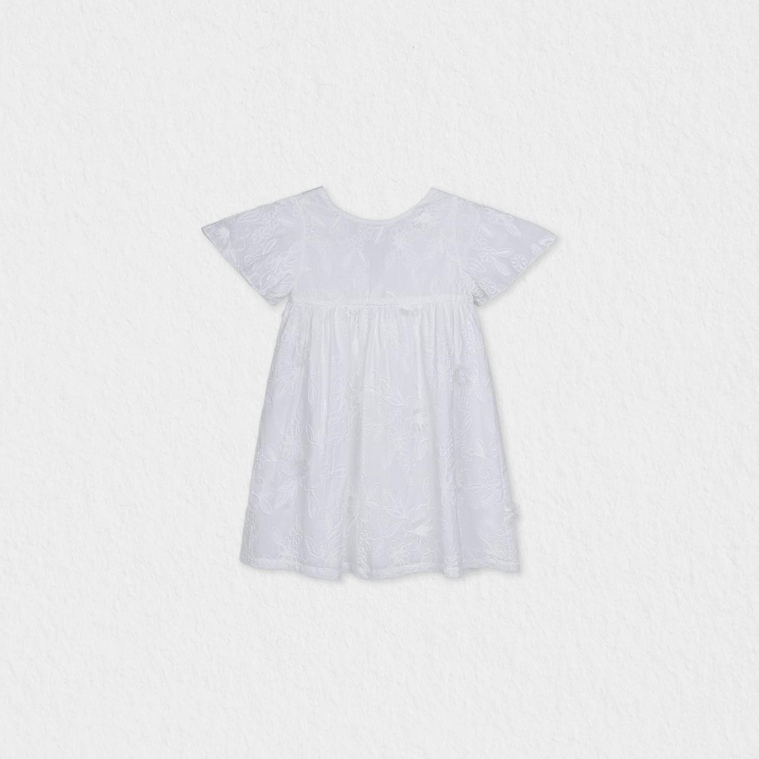 Flora Baby Dress , White Flower Embroidery