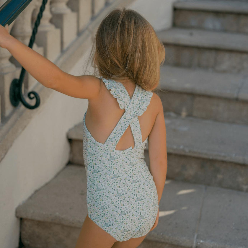 girls sea marsh floral v-neck crossover one piece