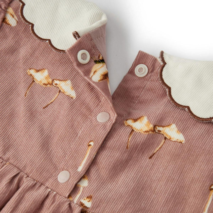 Mushroom Corduroy Long Sleeve Collared Dress