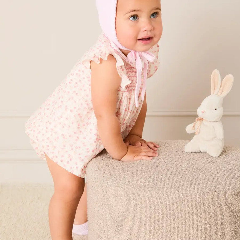 Martha Floral Hand Smocked Cap Sleeve Scallop Collar Dress in Pink (1-9mths)