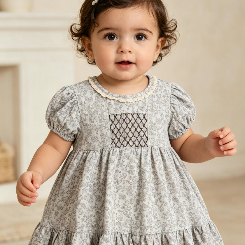Brown Floral Smocked Dress