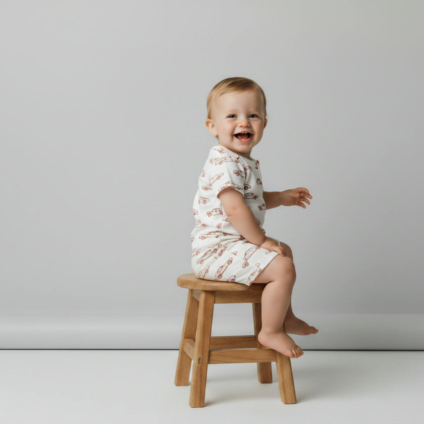 Organic Short Zip Romper - Cars