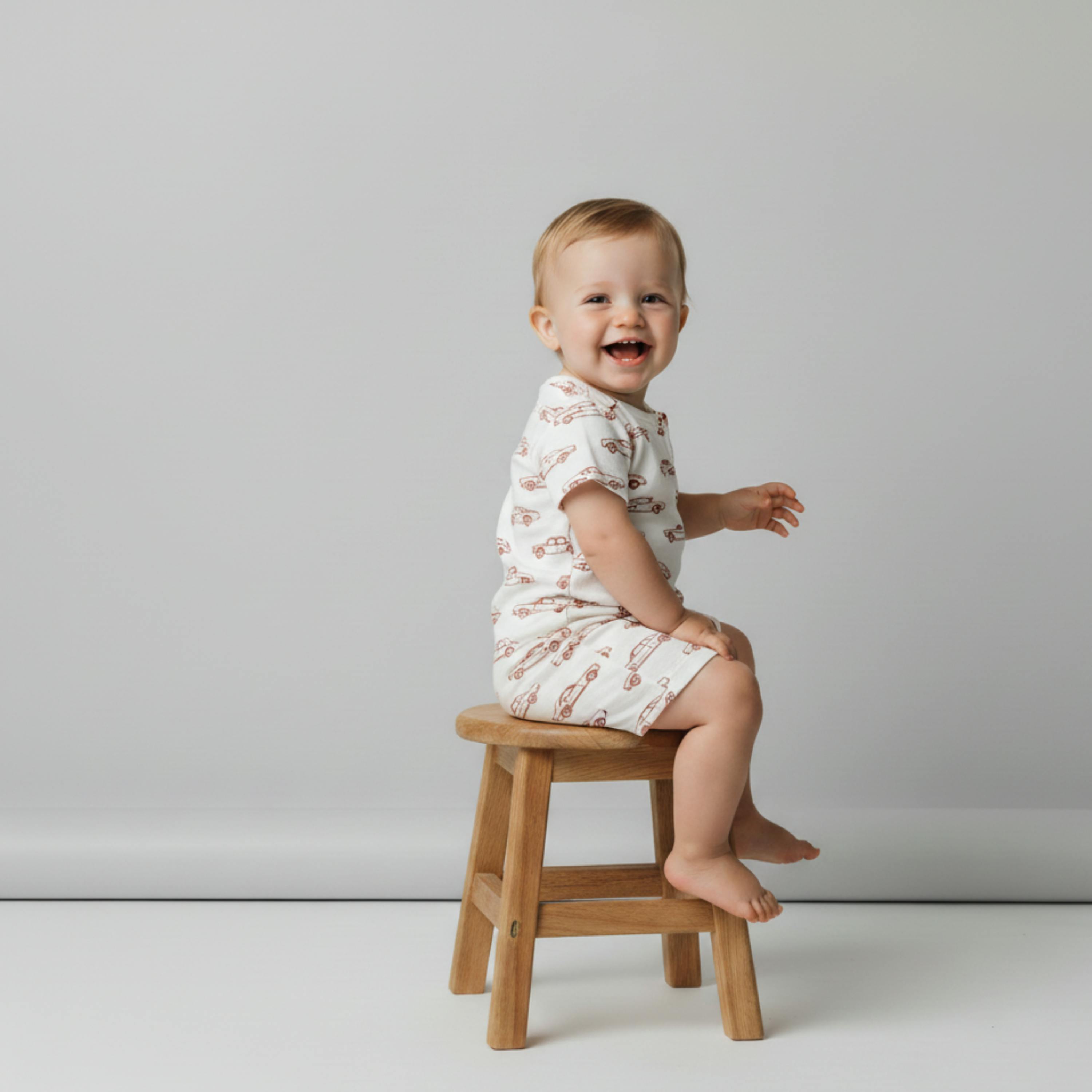 Organic Short Zip Romper - Cars