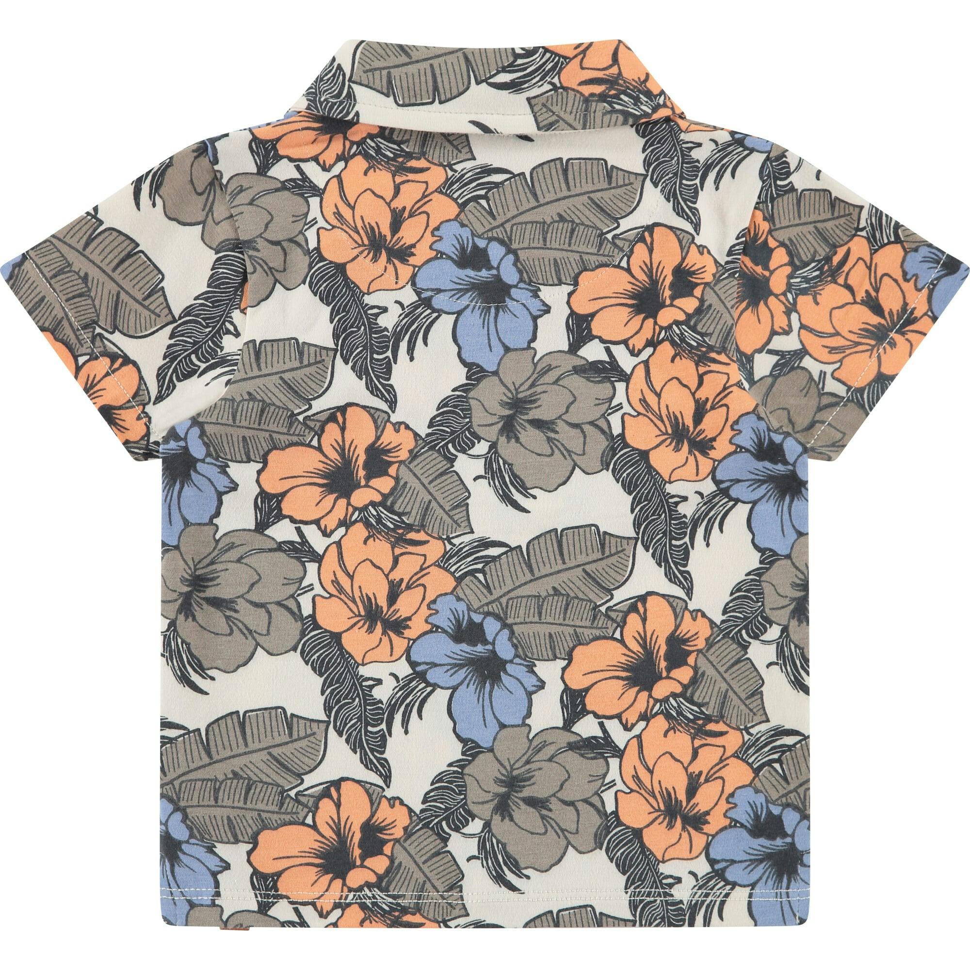 Hawaiian Print Button Up Short Sleeve Top