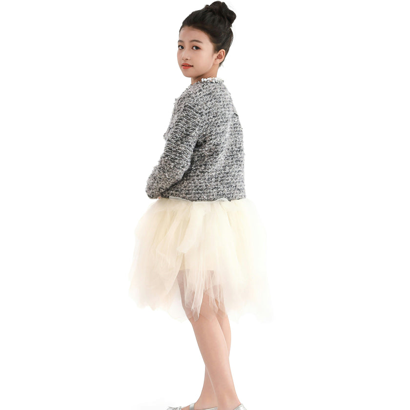 Gray Bouclé Jewel-Collar Jacket