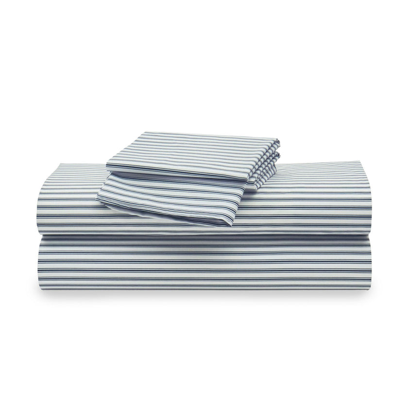 Luxe Premium Percale Bed Sheets in Navy French Ticking