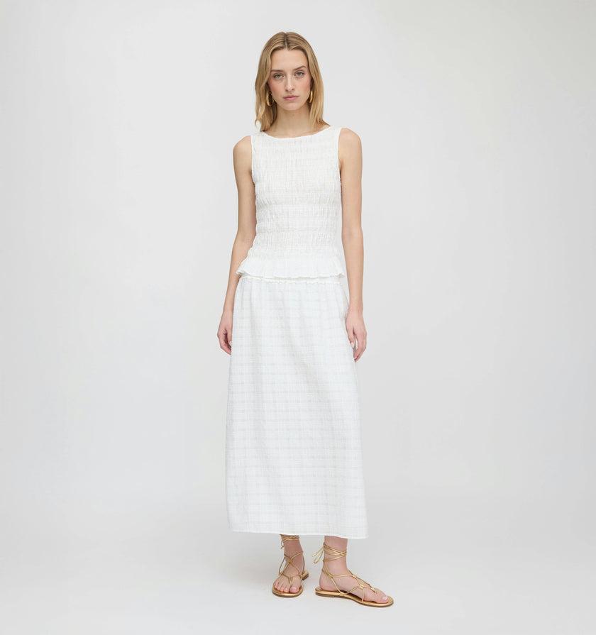 The Delphine Nap Skirt - White Crinkle Check