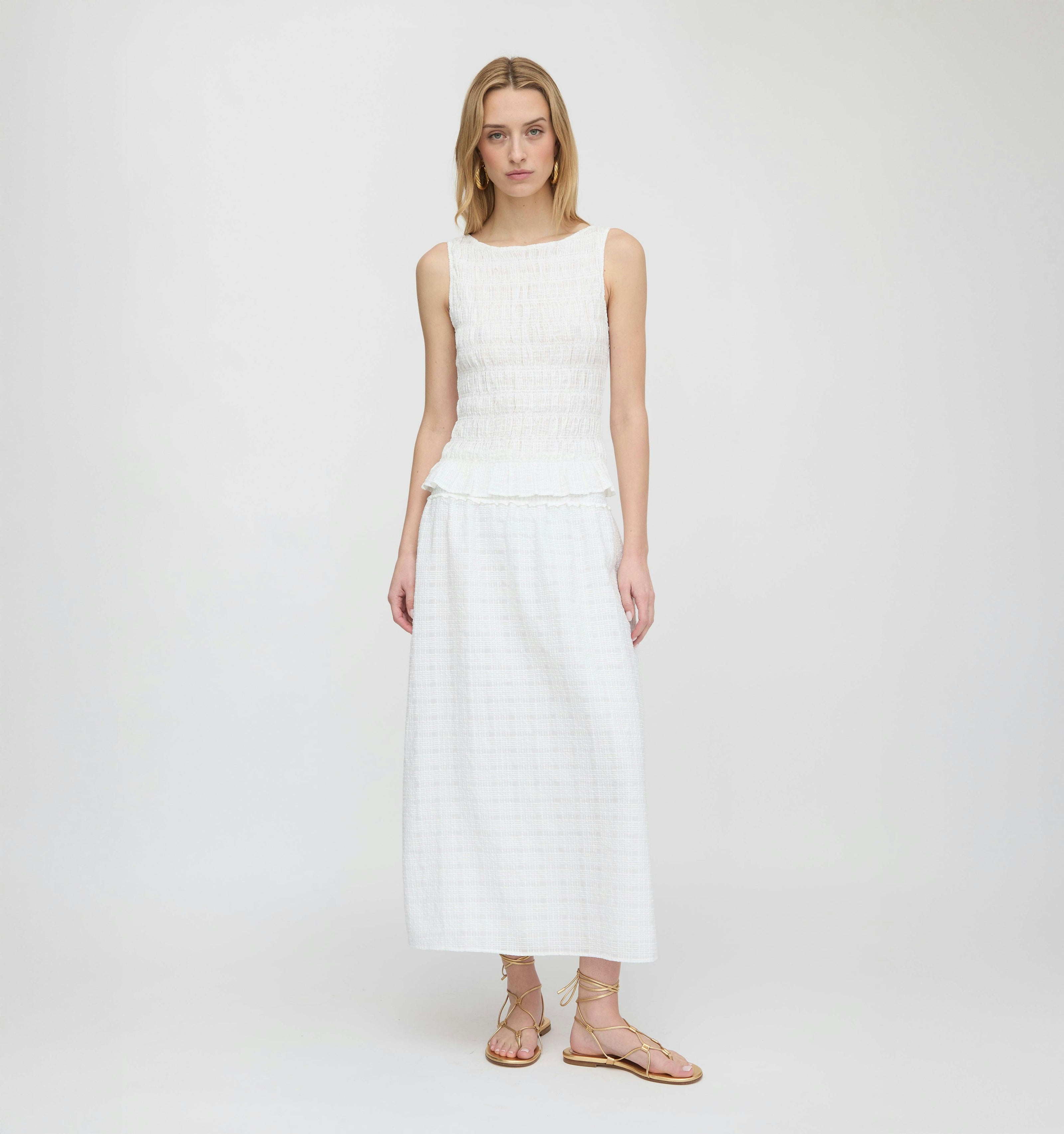The Delphine Nap Skirt - White Crinkle Check