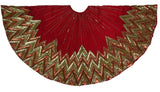Handmade Christmas Tree Skirt - Hand Beaded Metallic Starburst on Garnet Red- 60"