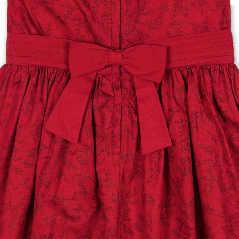Organic Puff Sleeve Sateen Party Dress, Red