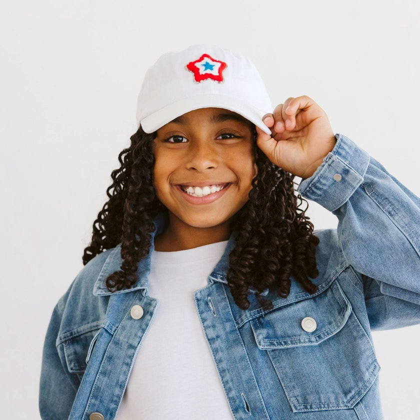 Patriotic Star Patch Baseball Hat - White
