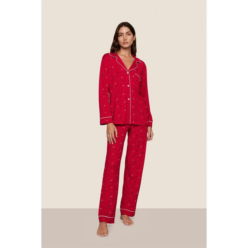 Gisele Printed TENCEL Modal Long PJ Set, Red
