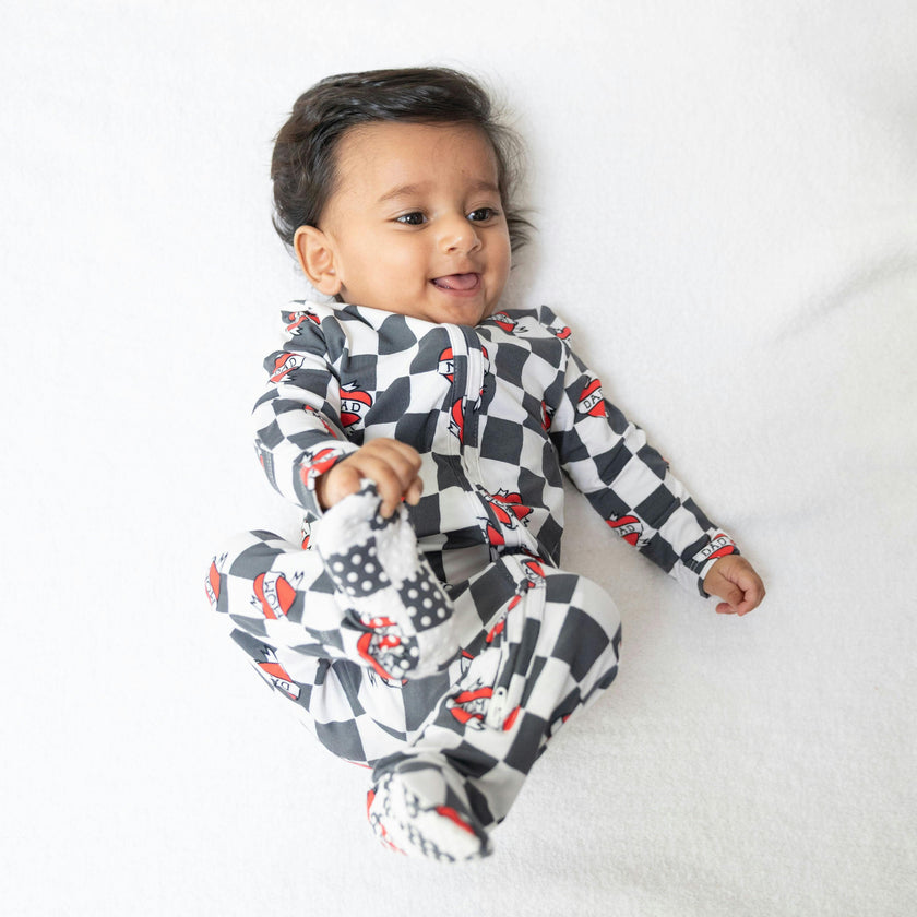 Heart Tattoo Check Black - 2 Way Zipper Footie