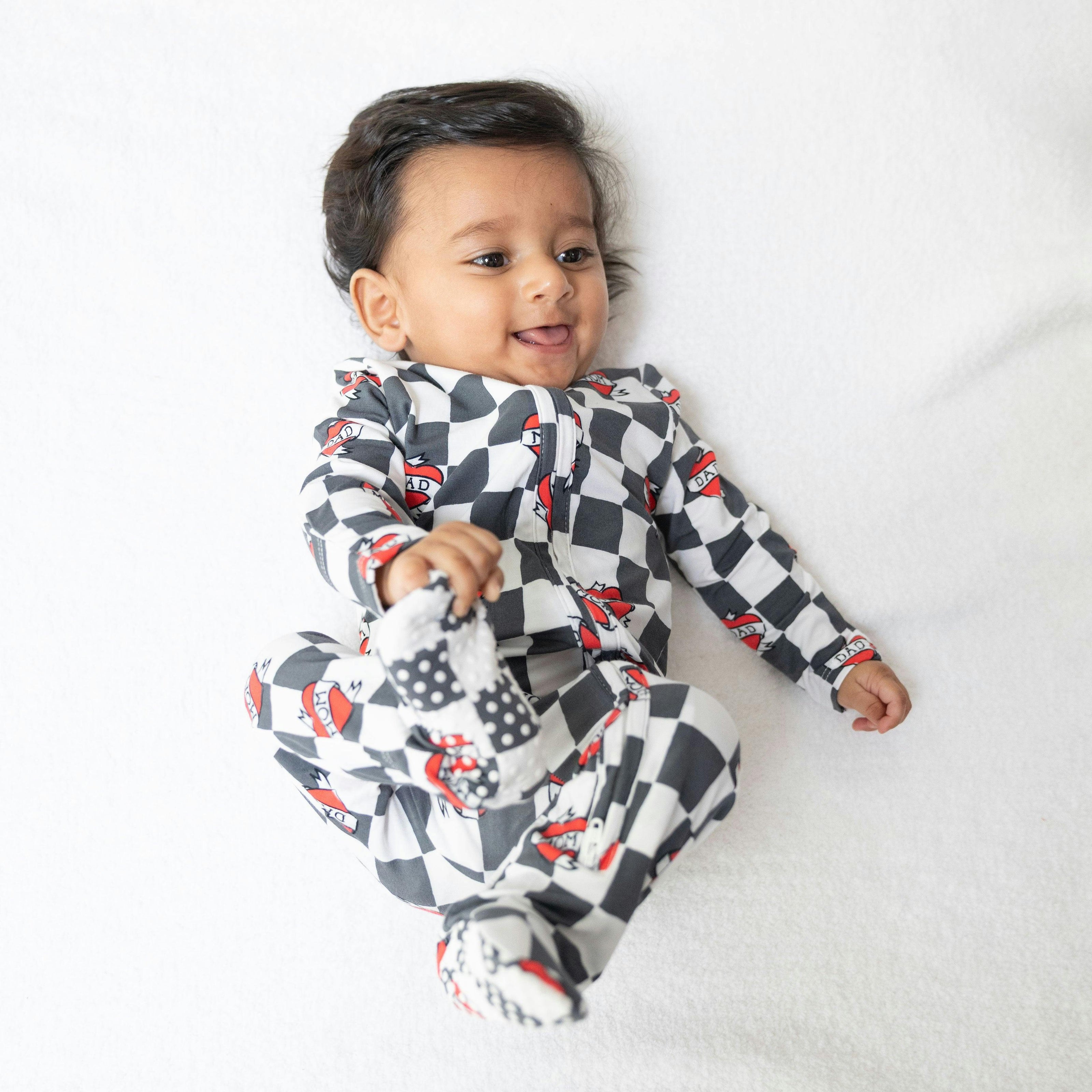 Heart Tattoo Check Black - 2 Way Zipper Footie