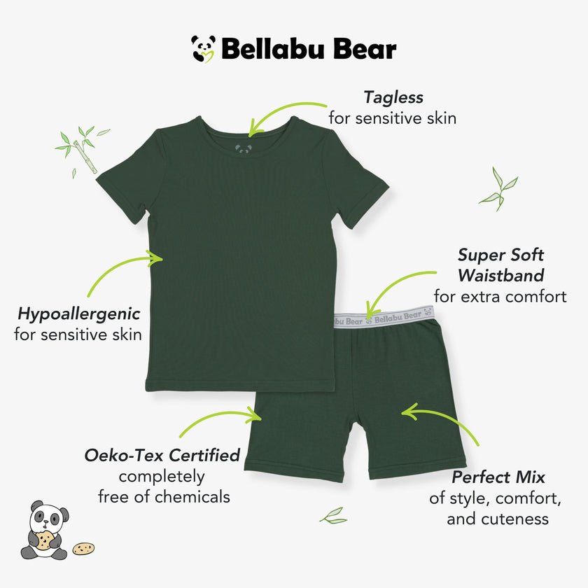 Pine Green Bamboo Kids Pajama Short Set