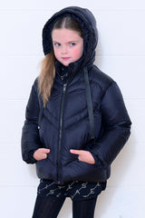 Girls Coat with Heart Quilting - Black