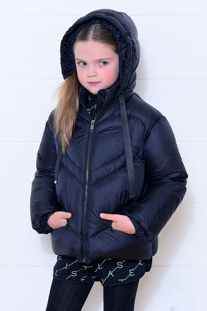 Girls Coat with Heart Quilting - Black