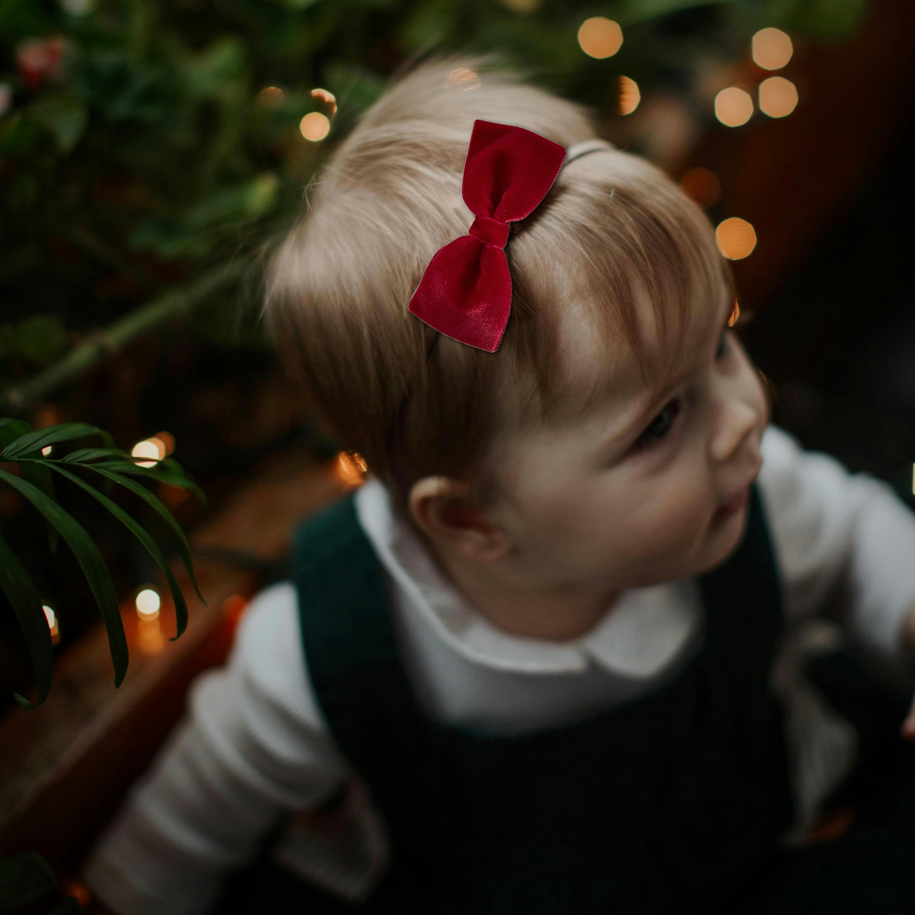 Baby Velvet Bows, White/Ruby/Loden Bundle Set