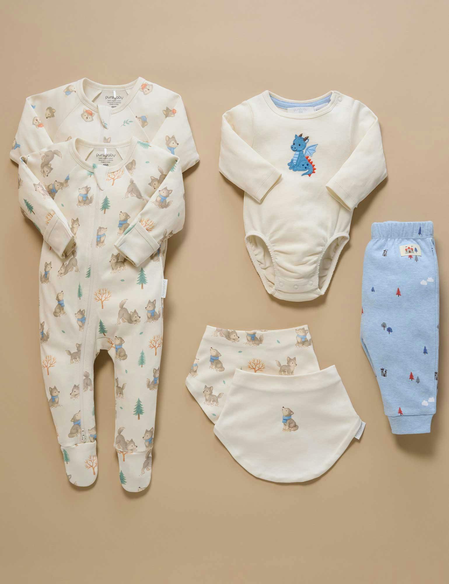 Printed Zip Growsuit Pack Wolf Cub Print
