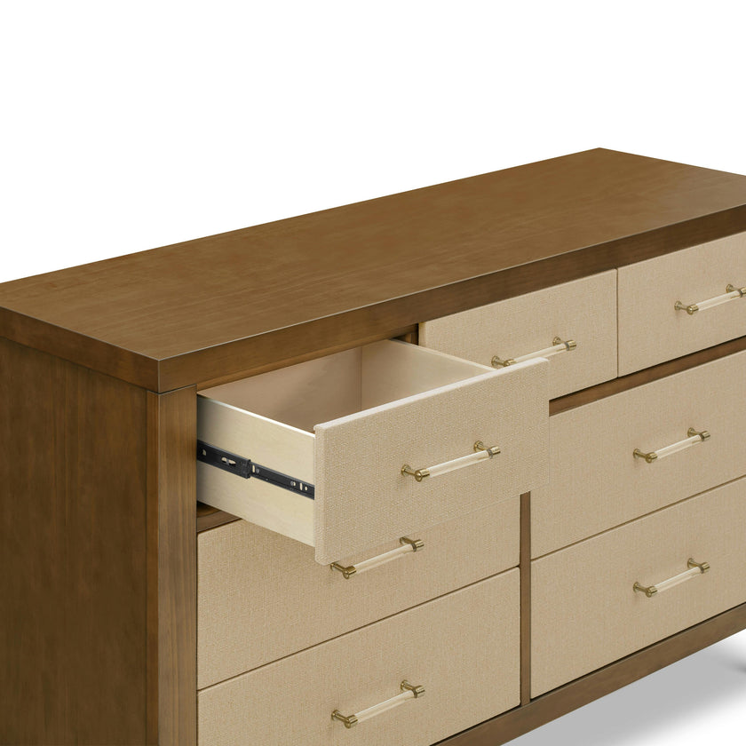Eloise 7-Drawer Wide Assembled Dresser (56") in Natural Walnut & Performance Sand Eco-Weave