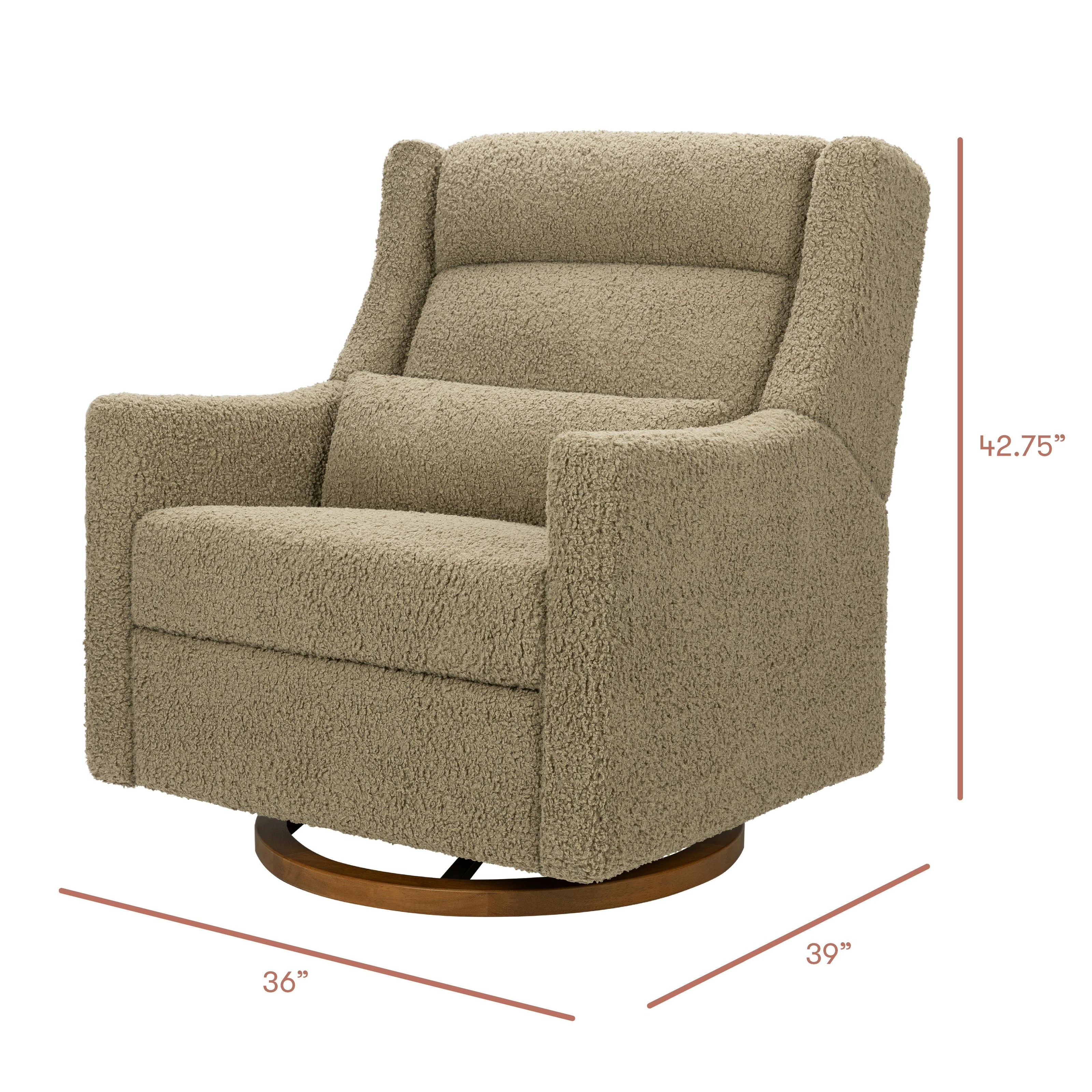 Kiwi Plus Chair and a Half Power Glider Recliner in Latte Teddy Loop w/ Dark Wood Base