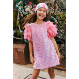 Feather Puff Sleeve Sequin Party Dress